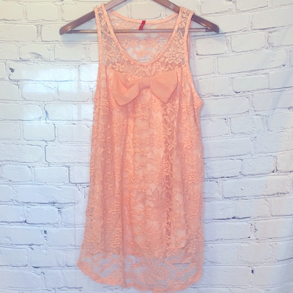 Maternity Peach Pink Lace Bow Sleeveless Top With Bow Size X-Large